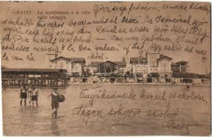 Grado, Lo stabilimento e le ville sulla spiaggia / beach villas, bathing people. Emilio Wokulat (EK)