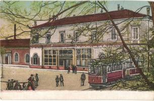 Gorizia, Görz, Gorica; Südbahnhof / railway station, tram. Verlag Kunst Kartengeschäft A. Pertot