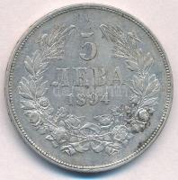 Bulgária / magyar verdejel 1894KB 5L Ag "I. Ferdinánd" Körmöcbánya T:2,2- kis patina 
Bul...