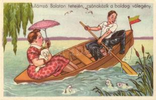 6 db régi magyar humoros motívumlap, házaspár humor. Rekord kiadás / 6 pre-1945 Hungarian humorous m...