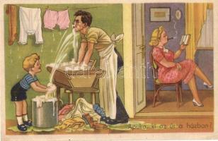 6 db régi magyar humoros motívumlap, házaspár humor. Rekord kiadás / 6 pre-1945 Hungarian humorous m...