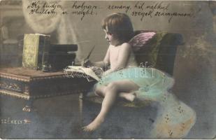 1906 Kisgyerek angyalszárnakkal. Székely Aladár fényképész felvétele / Child with angel wings