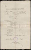 1902 Iparos-tanonciskolai bizonyítvány, másolat, Mezőtúr, pecséttel, aláírásokkal