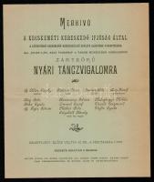 1890 Kecskemét, meghívó a kereskedő ifjúság zártkörű nyári táncvigalmára