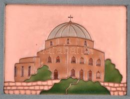 Zsólyomi Éva (?-): Pécs, Belvárosi templom. Rekeszzománc, rézlap, jelzett, keretben, 7×10 cm