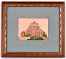 Zsólyomi Éva (?-): Pécs, Belvárosi templom. Rekeszzománc, rézlap, jelzett, keretben, 7×10 cm