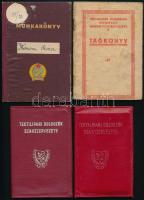 1946-1992 Vegyes okmány tétel, 7 db: textilipari szakszervezeti igazolványok, számos bélyeggel, valamint egy munkakönyv. Változó állapotban.
