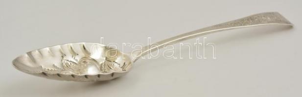 Antik angol ezüst(Ag) díszkanál rózsamintával, jelzett, h: 22 cm, nettó: 58 g
