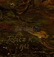 Rácz Kálmán (1908-1994): Szarvasbőgés. Olaj, vászon (festék lepattanásokkal), jelzett, 70×100 cm