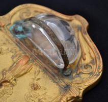 Jelzett réz szenteltvíztartó, eredeti üveg betéttel, 15×7,5 cm