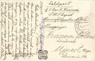 1916 Pola, osztrák-magyar haditengerészet hidroplánja a kikötőben / Ausfahrt eines Hydroplans bei So...