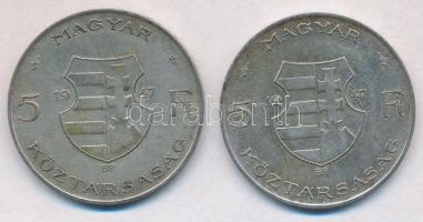 1947. 5Ft Ag "Kossuth" (2x)  T:2,2- kis patina