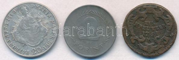 1840B 20kr Ag "V. Ferdinánd" + 1952. 2Ft Cu-Ni + Ausztria 1761W 1kr Cu "Mária Terézia...
