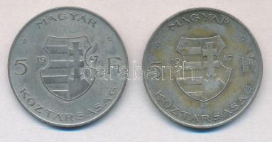 1947. 5Ft Ag "Kossuth" (2x)  T:2-,3