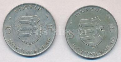 1947. 5Ft Ag "Kossuth" (2x) T:2,2- kis patina