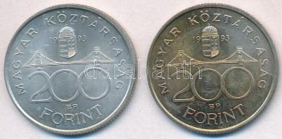 1993. 200Ft Ag "MNB" (2x) T:2 patina