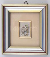 Ezüst (Ag.) lapra nyomott vaáros kép, keretben, jelzett, 12×11 cm