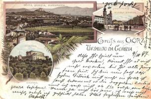 1897 (Vorläufer!) Gorizia, Görz, Gorica; Schloss, Hauptplatz / Castello, Piazza Grande / castle, main square. Louis Glaser, Art Nouveau, litho (EK)
