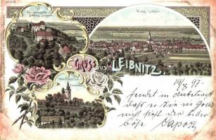 1897 (Vorläufer!) Leibnitz, Fürstbishöfl Schloss Seggau, Wahlfahrtsort Frauenberg / castle, church. Othmar Götz No. 852. Floral, Art Nouveau, litho (EK)