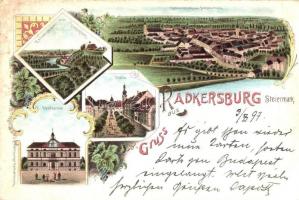 1897 (Vorläufer!) Bad Radkersburg, Platz, Sparkasse, vom Herzogberg / square, savings bank. Weitzingers floral, Art Nouveau, litho