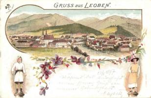 1897 (Vorläufer!) Leoben, Folklore, Art Nouveau, floral, litho (EK)