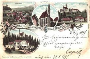 1897 (Vorläufer!) Judendorf-Strassengel, Wallfahrtskirche, Kurhaus / church, spa. Art Nouveau, floral, litho (Rb)