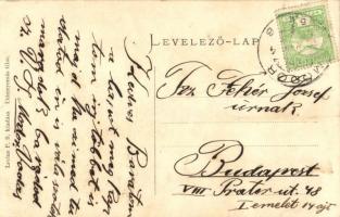 Modor, Modra; Deák Ferenc tér, üzletek, templom, Posta szálló. Levius P. S. kiadása / square with ch...