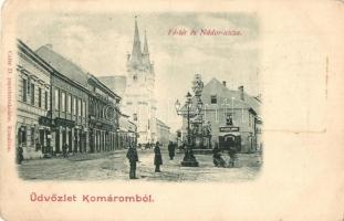 1899 Komárom, Komárno; Fő tér és Nádor utca, Mészáros András és Fektor György üzlete / square, street, shops (Rb)