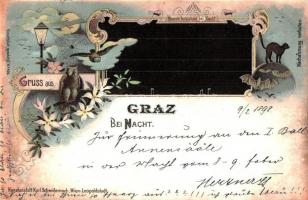 1898 Graz bei Nacht / at night. Kunstanstalt Karl Schwidernoch No. 400. Art Nouveau, floral, litho