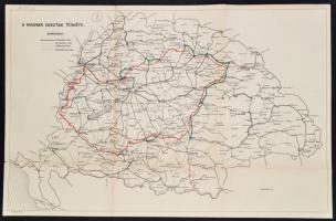 cca 1940 Magyar vasutak térképe, Balkay 1940, Nagymagyarország térkép, piros határvonalakkal, gazdag településrajzzal, hajtás mentén szakadt, 36x57 cm.