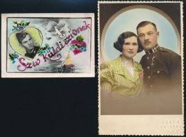 6 db kézzel színezett katonai fotó különböző korszakokból, 14x9 cm és 6x9 cm között