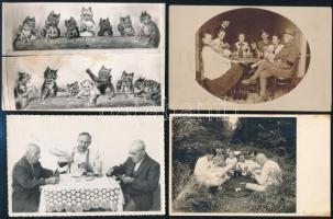 Kártyapartik, 8 db vintage fotó különféle korokból, 18x24 cm és 8,5x9,5 cm között