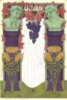 1899 October. Grape harvest art postcard. Th. Wendisch 472. Art Nouveau, litho s: Z.C. (?)
