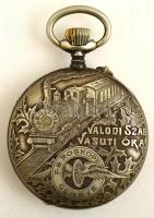 cca 1900 Roskopf Valódi Szab. Vasúti Óra. Vasutas zsebóra magyar nyelvű dombornyomott feliratozással...