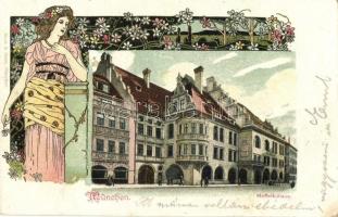 München, Hofbräuhaus / brewery, beer hall. Moch & Stern Art Nouveau, floral litho