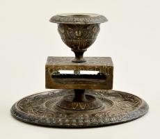 Ezüst gyertya és gyufatartó, jelzett. / Silver  candle and match holder. gr: 161 g. Hallmarked. 10 c...