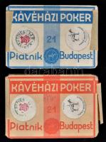 cca 1946 2 db bontatlan pakli Piatnik kávéházi póker kártya eredeti dobozában, kártyailletékkel. / Original unopened coffehouse poker cards in original box
