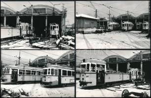 cca 1975 Budapesti villamosok forgalomban és a remízben, 8 db vintage fotó, 9x14 cm és 18x24 cm közö...