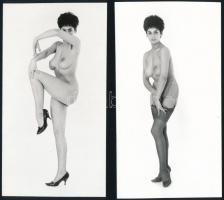 cca 1970 Szépasszony a lakótelepről, szolidan erotikus felvételek, 3 db vintage fotó, 15x8,5 cm / 3 ...