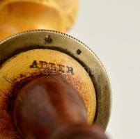 XIX. sz. vége: Adler Fülöp jelzett tajtékpipa ezüst szerelékkel, címerrel, eredeti jelzett bőr tokba...