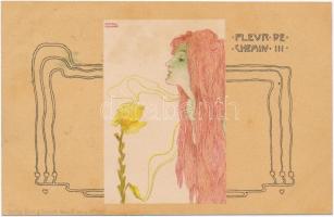 Fleur de Chemin III. Art Nouveau lady. Verlag Back & Schmitt Wien III. Serie No. 1030. s: Raphael Kirchner