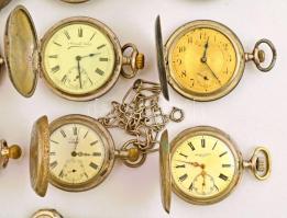 22 darabos ezüst óra-gyűjtemény. Ezüst zsebórák és karórák. Doxa, Omega, Tavannes, magyar órások gyá...