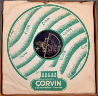 Régi tölcsér nélküli kivitelű gramofon, Működő, jó állapotban, hozzá 27 db gramofonlemez, kissé megv...