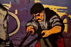 1918 Haranghy Jenő (1894-1951): Jegyezzünk hadikölcsönt, plakát, színes litográfia, Kunossy Rt. rest...