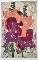 Somlai Vilma (1938-2007): Mályva, színes linó, papír, jelzett, számozott (79/100), 42×27 cm