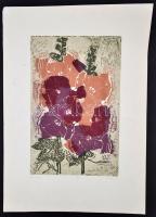 Somlai Vilma (1938-2007): Mályva, színes linó, papír, jelzett, számozott (79/100), 42×27 cm