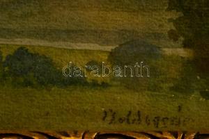 Boldizsár jelzéssel: Táj, akvarell, papír, üvegezett fa keretben, 23,5×26,5 cm