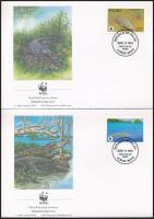 WWF: Krokodil sor 4 db FDC-n + négyestömb WWF: Crocodile set on 4 FDC + block of 4