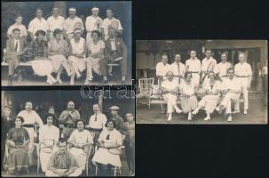 cca 1920 Hajdúnánás, tenisztársaságok, 5 db vintage fotó, három jelzett, kettő feliratozott, 9x14 cm