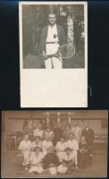 cca 1920 Hajdúnánás, tenisztársaságok, 5 db vintage fotó, három jelzett, kettő feliratozott, 9x14 cm